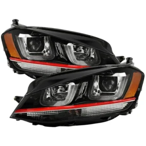 Spyder Auto Black DRL LED Projector Headlights Red Stripe for Volkswagen Golf MK7 2014-2019